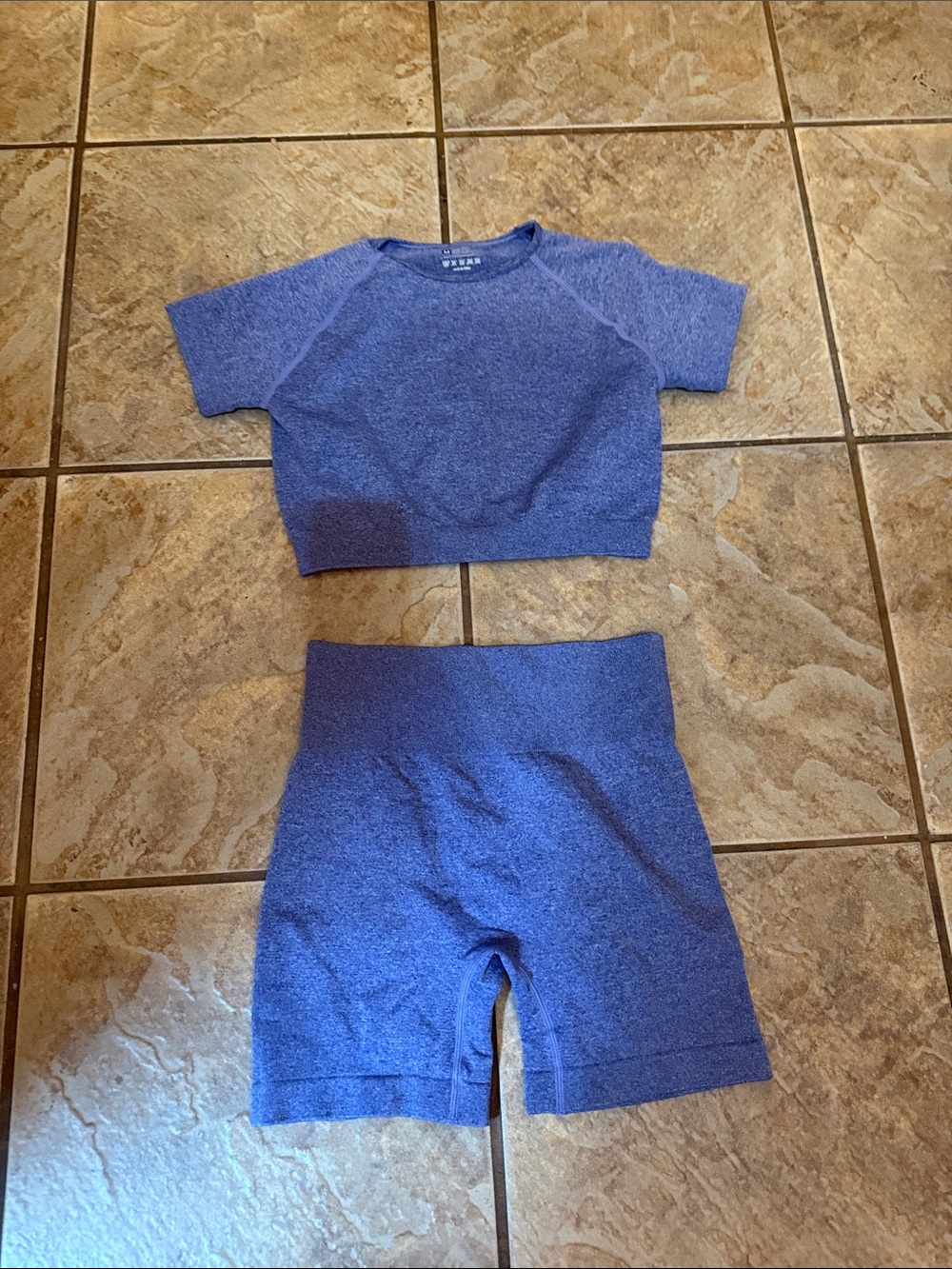 Purple Knit Crop Top & High-Waist Bike Shorts Set